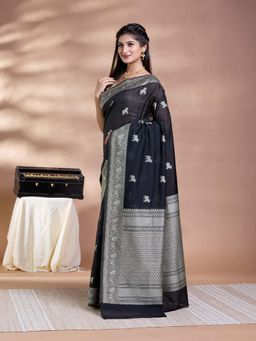 Pallu Patari - Black Women Resham Weave Mulmul Cotton Saree With Unstitched Blouse