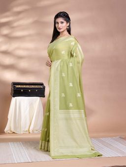 Pallu Patari - Green Women Resham Weave Mulmul Cotton Saree With Unstitched Blouse