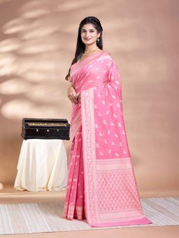 Pallu Patari - Pink Women Resham Weave Mulmul Cotton Saree With Unstitched Blouse