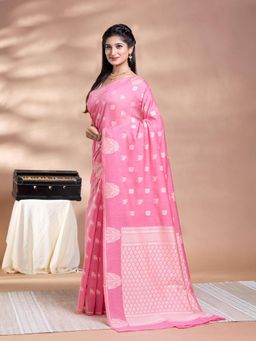 Pallu Patari - Pink Women Resham Weave Mulmul Cotton Saree With Unstitched Blouse