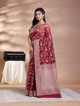 Pallu Patari - Brown Women Resham Weave Mulmul Cotton Saree With Unstitched Blouse