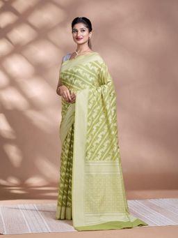 Pallu Patari - Green Women Resham Weave Mulmul Cotton Saree With Unstitched Blouse