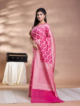 Pallu Patari - Pink Women Resham Weave Mulmul Cotton Saree With Unstitched Blouse