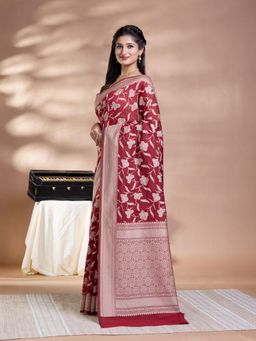 Pallu Patari - Maroon Women Resham Weave Mulmul Cotton Saree With Unstitched Blouse
