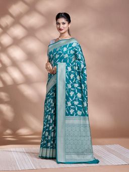 Pallu Patari - Green Women Resham Weave Mulmul Cotton Saree With Unstitched Blouse