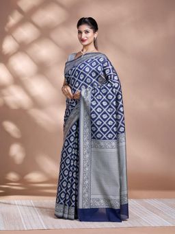 Pallu Patari - Blue Women Resham Weave Mulmul Cotton Saree With Unstitched Blouse