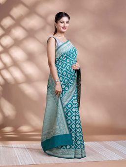 Pallu Patari - Green Women Resham Weave Mulmul Cotton Saree With Unstitched Blouse