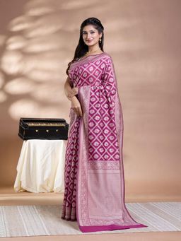 Pallu Patari - Magenta Women Resham Weave Mulmul Cotton Saree With Unstitched Blouse