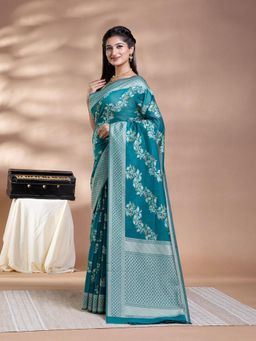 Pallu Patari - Green Women Resham Weave Mulmul Cotton Saree With Unstitched Blouse