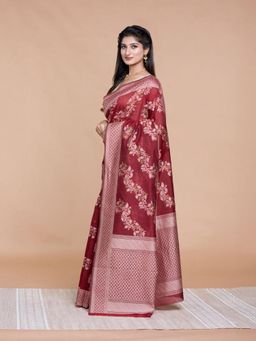 Pallu Patari - Maroon Women Resham Weave Mulmul Cotton Saree With Unstitched Blouse
