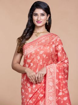 Pallu Patari - Rust Women Resham Weave Mulmul Cotton Saree With Unstitched Blouse