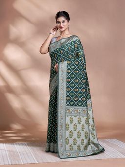 Pallu Patari - Green Women Resham Weave Mulmul Cotton Saree With Unstitched Blouse
