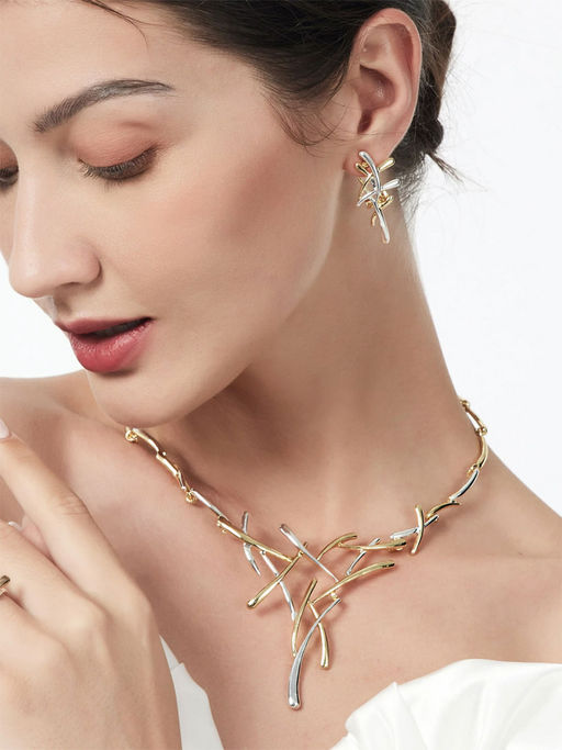 Yellow Chimes Contemporary Dual Toned Jewellery Set.