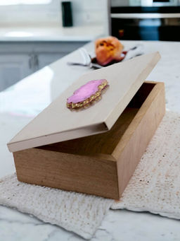 Manor House - Metal And Wood Decorative Box With Agate Top 10 Inch(Silver Finish)