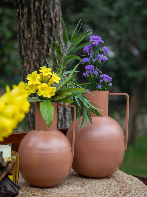 Manor House House Brown Surahi Shaped Metal Vases Set of 2
