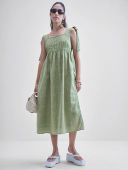 TOKYO TALKIES - Women Green Bow Detail Midi Strappy Dress