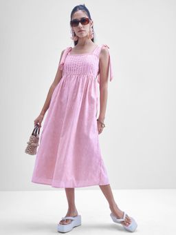 TOKYO TALKIES - Women Pink Bow Detail Midi Strappy Dress