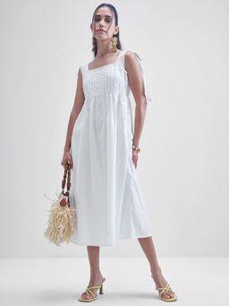 TOKYO TALKIES - Women White Bow Detail Midi Strappy Dress