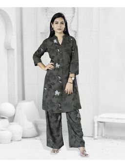 MOJILAA - Women Olive Rayon Viscose 21 Kg Floral and Leaf Printed Causal Co-Ord (Set of 2)