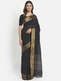 Fabindia - Black Cotton Woven Saree without Blouse