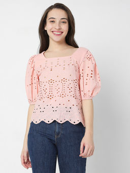 VERO MODA - Women Self Design Casual Pink Top