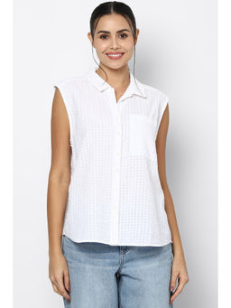 American Eagle - Women White Sleeveless Button-Up Shirt