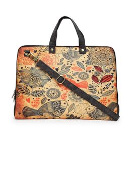 The House of Tara - Multi Brown Printed Canvas 15.6 Inches Unisex Laptop Slim Messenger Bag