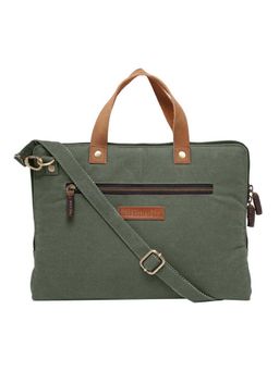 The House of Tara - Moss Green Canvas 14 Inches Unisex Compact Laptop Slim Messenger Bag
