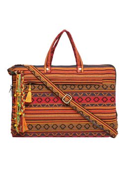 The House of Tara - Brown Embellished Handloom Fabric 15.6 Inches Women Laptop Slim Messenger Bag