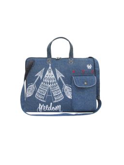 The House of Tara - Denim Blue Canvas 15.6 Inches Unisex Laptop Slim Messenger Bag with Front Pouch