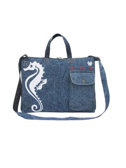 The House of Tara - Denim Blue Canvas 15.6 Inches Unisex Laptop Slim Messenger Bag with Front Pouch