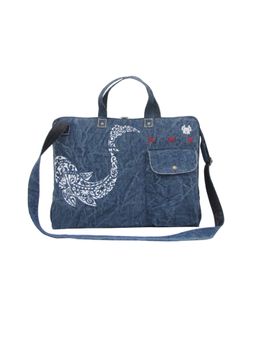 The House of Tara - Denim Blue Canvas 15.6 Inches Unisex Laptop Slim Messenger Bag with Front Pouch