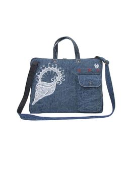 The House of Tara - Denim Blue Canvas 15.6 Inches Unisex Laptop Slim Messenger Bag with Front Pouch