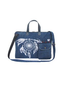 The House of Tara - Denim Blue Canvas 15.6 Inches Unisex Laptop Slim Messenger Bag with Front Pouch