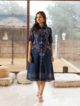 Autumnlane - Viva Azure Embroidery Cotton Midi Dress