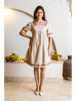 Autumnlane - Viva caramel embroidery cotton dress