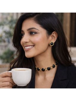ZARIIN - Noir Elegance Black Onyx Choker Necklace and Stud Earrings