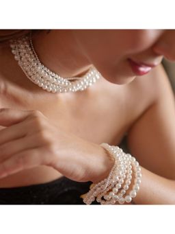 ZARIIN - Ropes of Pearl Necklace and Notes of Pearl Bracelet Set