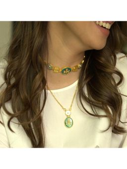 ZARIIN - Glory of Tradition Choker Necklace and Vintage Queen Green Onyx Pendant Necklace Set