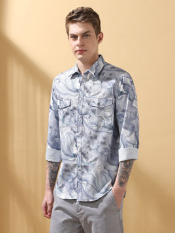 Dennis Lingo - Men Regular Fit Grey Full Sleeves Cotton Casual Shirt