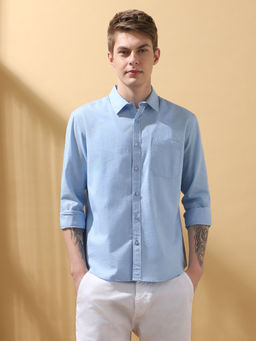 Dennis Lingo - Men Regular Fit Blue Full Sleeves Cotton Casual Shirt