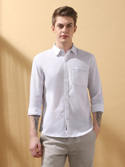Dennis Lingo - Men Regular Fit White Full Sleeves Cotton Casual Shirt