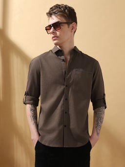 Dennis Lingo - Men Regular Fit Brown Full Sleeves Cotton Casual Shirt