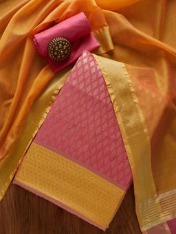 Koskii - Pink Zariwork Brocade Designer Unstitched Salwar Suit (Set of Three)