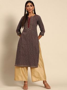 Gerua By Libas - Maroon Striped Cotton Kurta