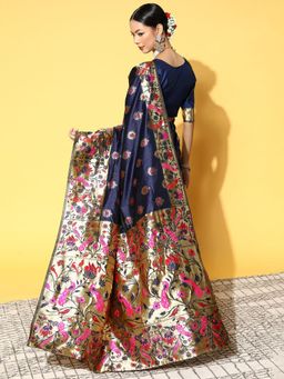 Odette - Silk Blend Navy Blue Woven Design Saree with Unstitched Blouse