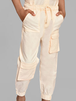 Mi Arcus - Cream Solid Cargo Joggers for Kids