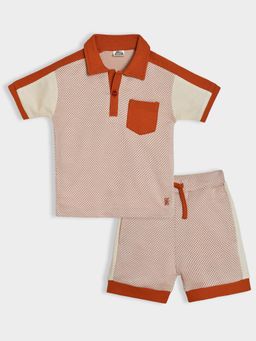 Mi Arcus - Check Polo Neck Half Sleeves Shirt with Shorts (Set of 2)