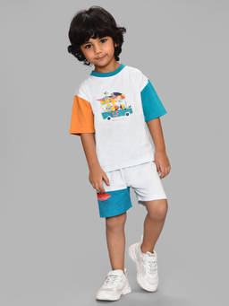 Mi Arcus - Round Neck Half Sleeves Cotton T-Shirt With Shorts (Set of 2)