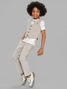 Mi Arcus - Solid Cream Shirt Beige Trouser And Waist Coat (Set of 3)